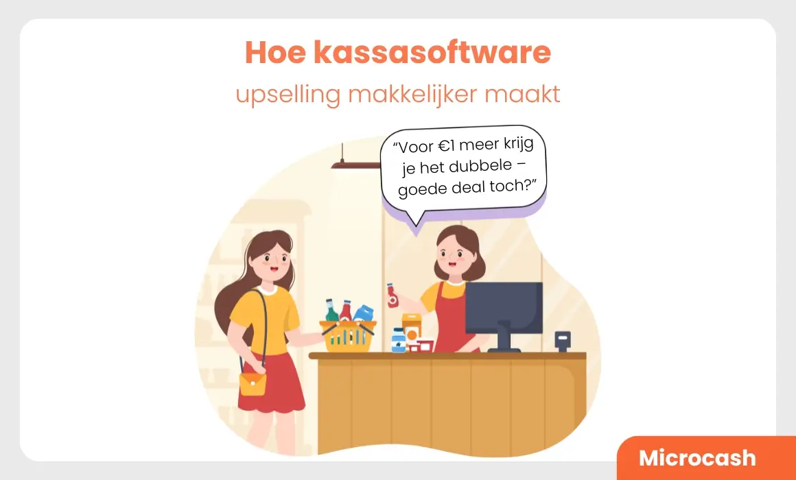 Kassasoftware-upselling Een afbeelding van een dame die een fles ketchup upsold.