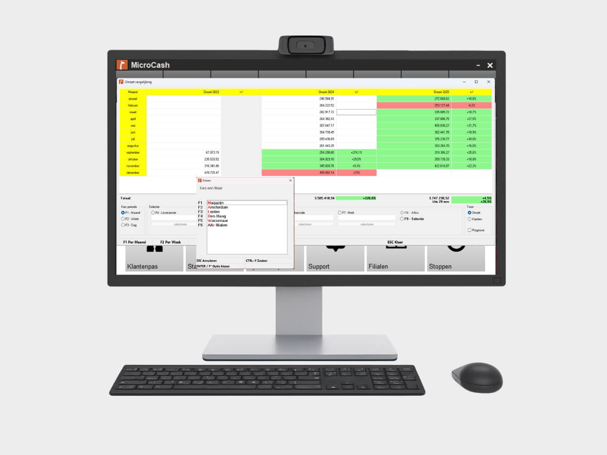 Filiaalbeheer software op scherm